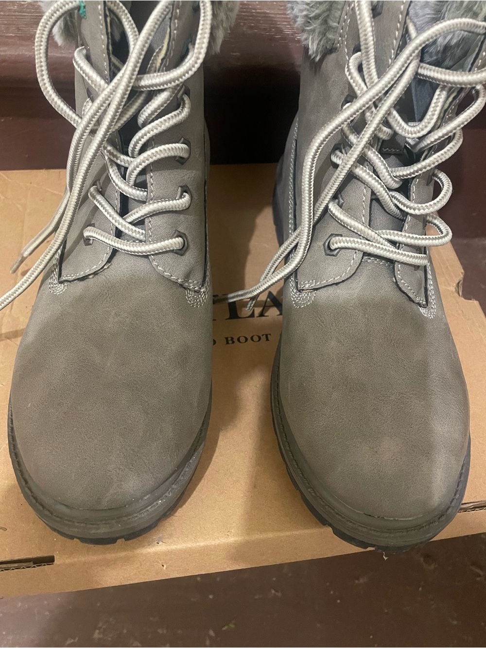 Portland Women's Gray Faux-Fur Lace-Up Winter Ankle Boots